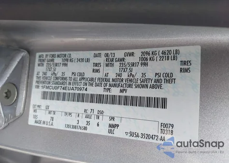 2014 Ford Escape S из США, поврежденный, VIN 1FMCU0F74EUA70974